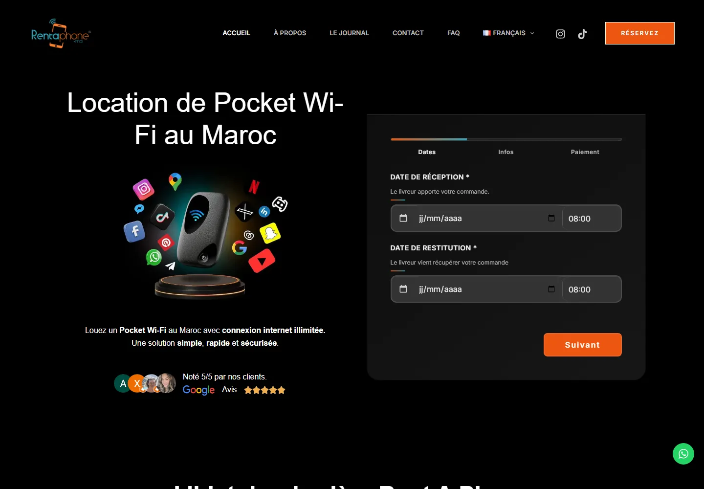 Page d’accueil du site Rentaphone