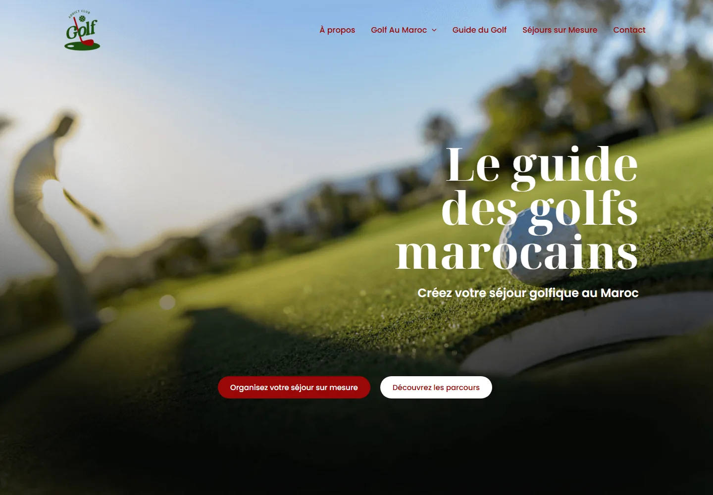 Page d’accueil du site Golf Addict Club