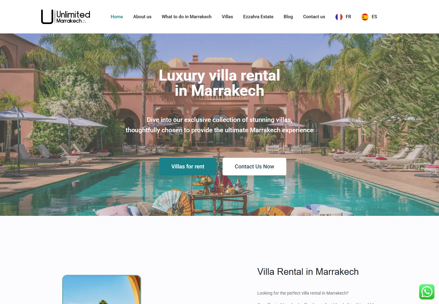 Page d’accueil du site Unlimited Marrakech