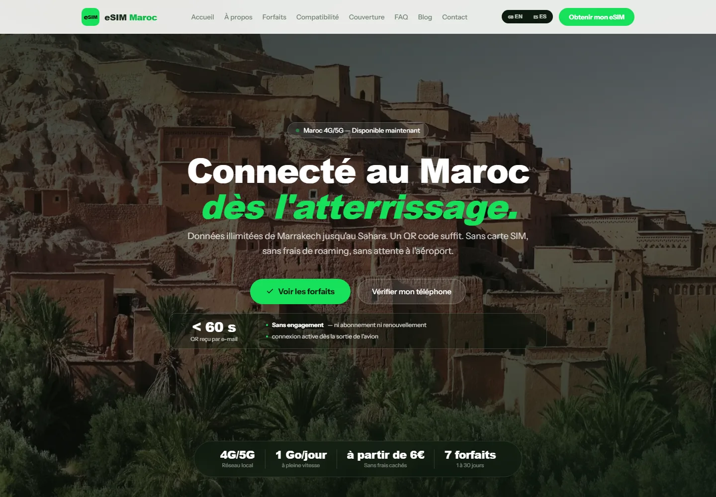 Page d’accueil du site eSIM Maroc