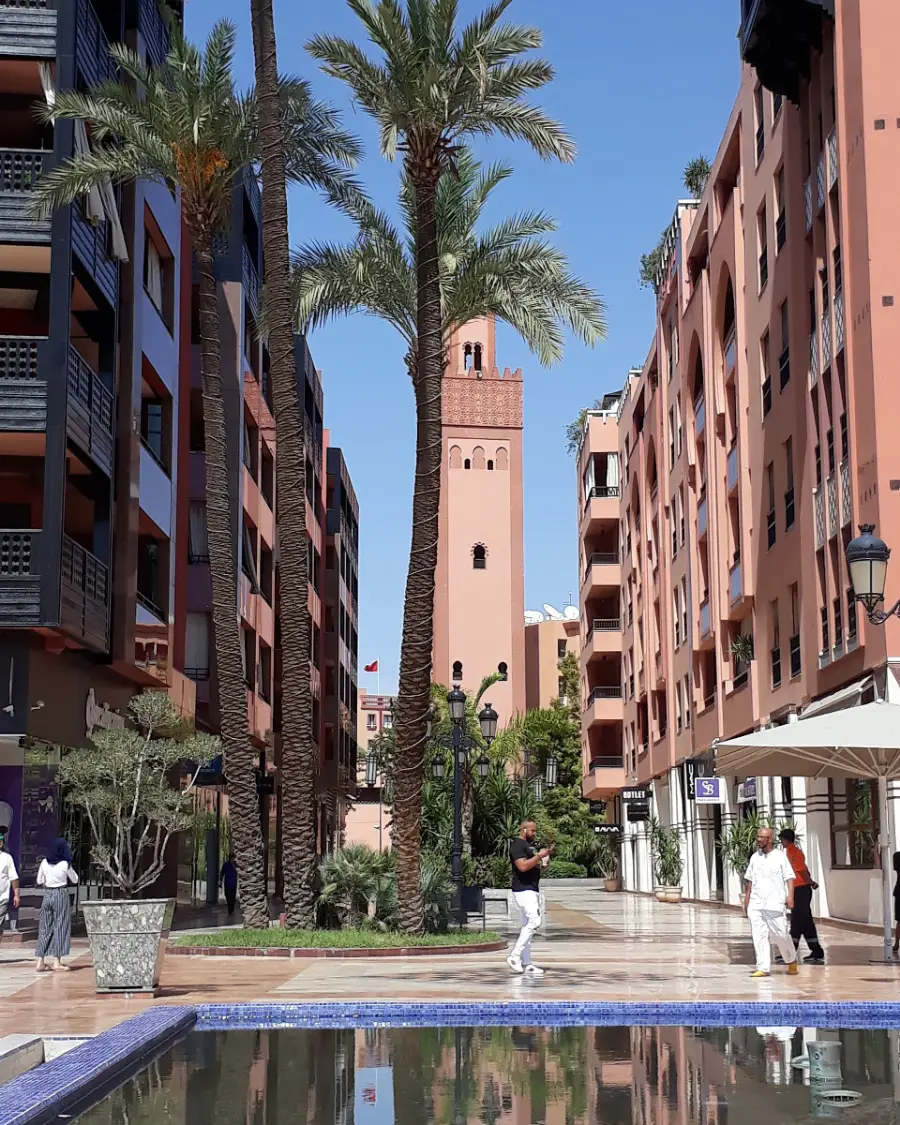 A recent street in Marrakech, the Koutoubia in the background
